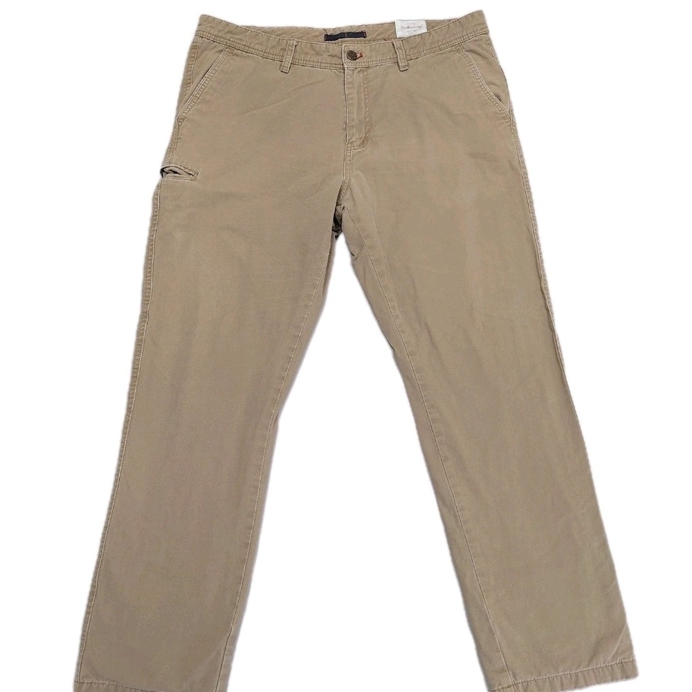 Weatherproof Flannel Lined Chino Pants Mens 36x32 Flat Front Khaki Tan